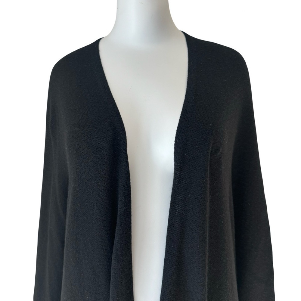 ELLA MOSS Open Front Fringe Long Cardigan Black Wool Cashmere Blend Style EE5999 - Picture 3 of 13